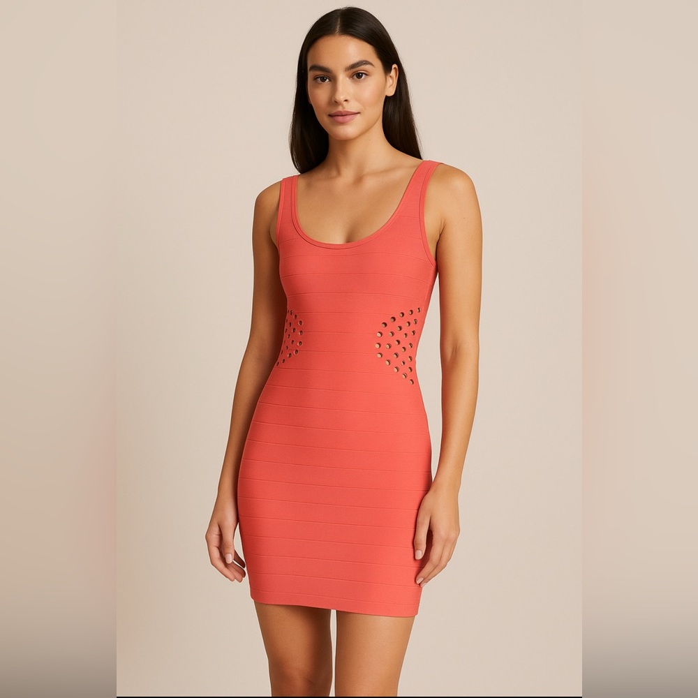 🔥 Stunning Coral Calypso Mini Dress by Bebe 🔥